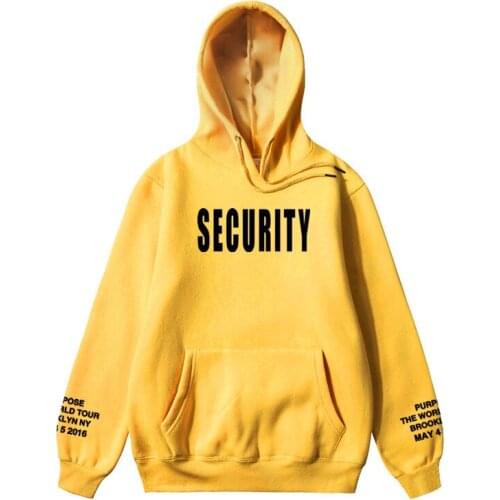 Luogen Vfiles Security Print Hoodie Justin Bieber Fog High Street Sweatshirt Bibb Purpose Tour Yellow Hoodie Lover Couple Hoodie
