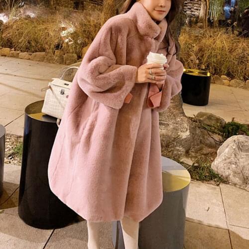 JuneLove Winter Women Mink Faux Fur Loose Coats Vintage Luxury Thicken Warm Ladies Oversize Female Plush Cardigan Coats Outwear