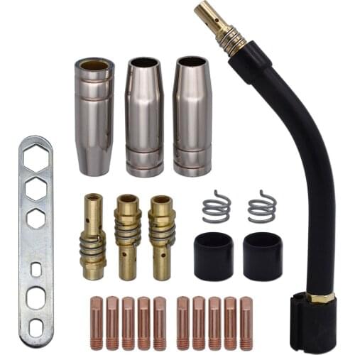Contact Tips 0.6/0.8/0.9/1.0/1.2mm M6x25mm & Tips Holder Difuser & Shield cup & Torch Neck For MB15 15AK MIG Welding Torch 22pcs