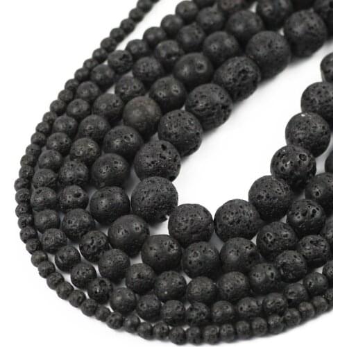 Natural Stone Black Volcanic Lava Beads Round Loose Spacers Beads For Jewelry Making DIY Bracelet Accessories 15" 4/6/8/10/12MM