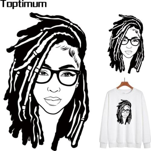 Women Portraits Cool Patch Thermal Sticker On Clothes Heat Transfer DIY T-shirt Patches For Clothing Fashion Girl Iron On Patch