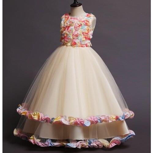 Summer Childrens Flower Girl Teenage Girls Baby Kids New Mesh Long Dress Middle School Show Performance