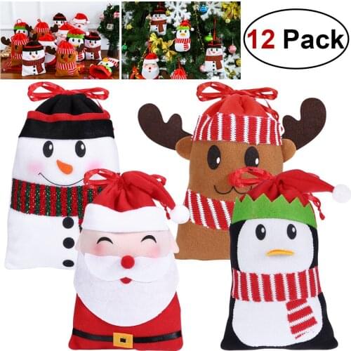 12PCS Christmas Treat Candy Bags Cartoon Hanging Bags Christmas Tree Decorations Cartoon Decorative Gift Bags Xmas Goody Bags