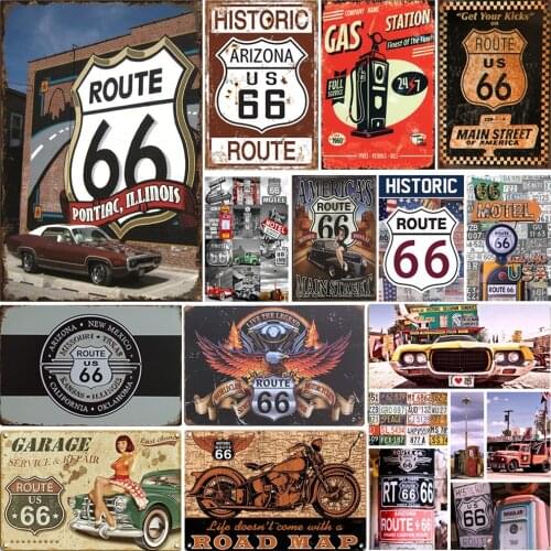 Route 66 Metal Poster Retro Tin Signs Pub Bar Decoration Shabby Chic Tin Sign Home Decor Metal Sign Plaque Home Wall Decor