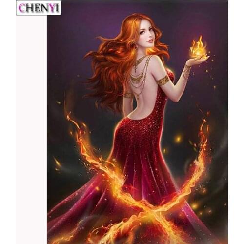 CHENYI Diamond Embroidery Cartoon Fire Girl Diamond Painting Kit Cross Stitch Rhinestone Mosaic Paint By Number Home Art Decor