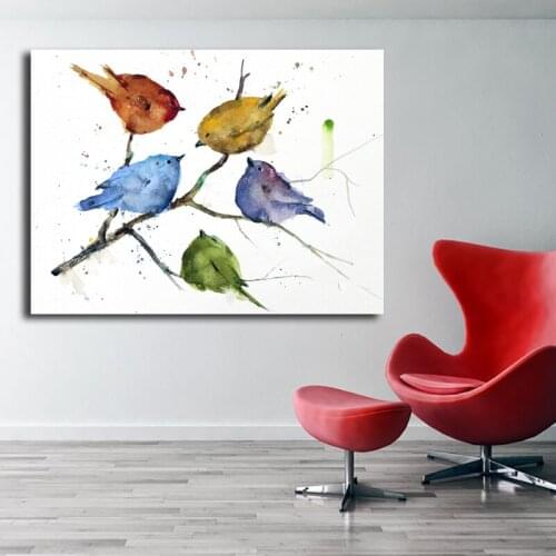 Birds In Tree Watercolor Wall Art Canvas Minimalist Nordic Posters Prints Painting Wall Pictures For Bedroom Home Decor Artwork
