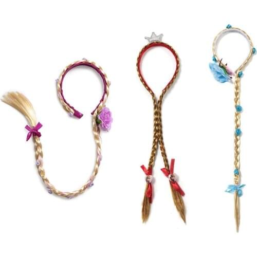 2020 New Blonde Cosplay Weaving Braid Tangled Elsa Headband Hair Girl Wig anna Kids Accessories Princess