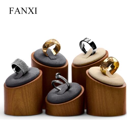Oirlv Ring Display Stand Solid Wood Jewelry Organizer Stand with Microfiber Round Ring Rack Jewelry Holder for Showcase 3PCS/Set