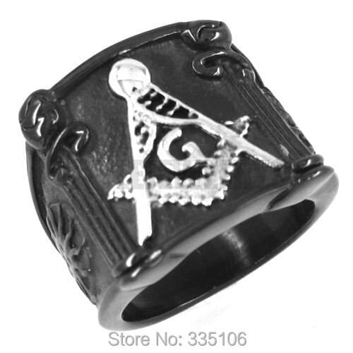 Wholesale Freemasonry Masonic Ring Stainless Steel Jewelry Classic Black Mason Biker Men Ring SWR0147A