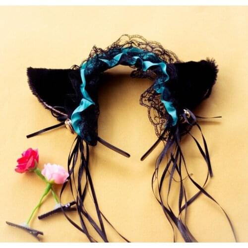 Wholesale women cute lace headband girls cat ears headwear ladys Bells hair accessories ins korea style hairbands