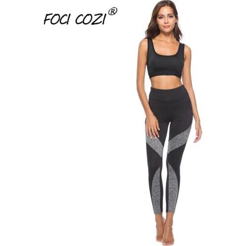 NEW STORE OPENING High Waisted Shaping Leggings Grey Hit Color Stitching Skinny Stretch Bodysuit Women Summer 2019 Streetwear