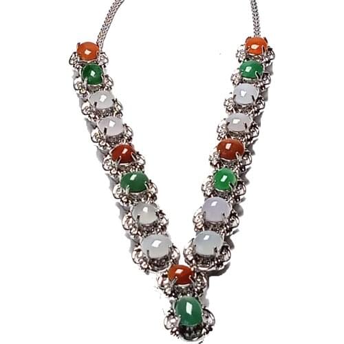 Koraba Natural Myanmar A Jade Necklace JADE Jadeite Mosaic Three-color Luxury Gemstone Women Vintage Necklace