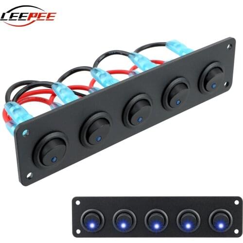 LEEPEE 12V 24V 5 Gang Rocker Switch Panel Circuit Breaker LED Lights Toggle For Car Yacht Marine Ship Truck Trailer Accessories