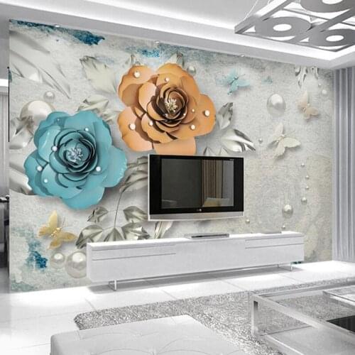 Custom Mural Wallpaper 3D Stereoscopic Embossed Wall Painting Luxury Jewelry Flower Bedroom Living Room TV Background Home Decor