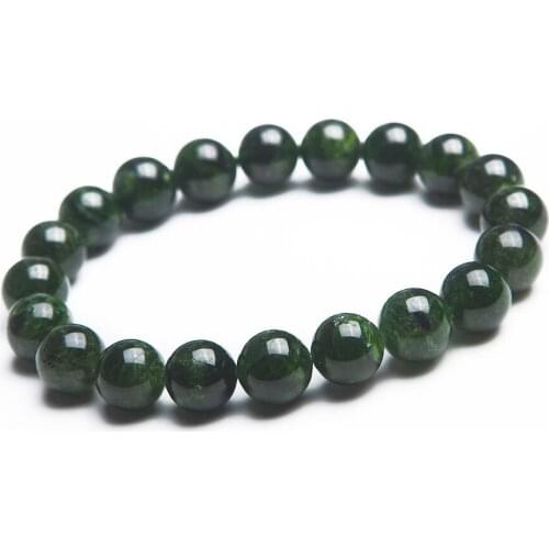 Drop Shipping Women Female Stretch Healing Crystal Round Bead Bracelet Green Natural Diopside Bracelet 9mm