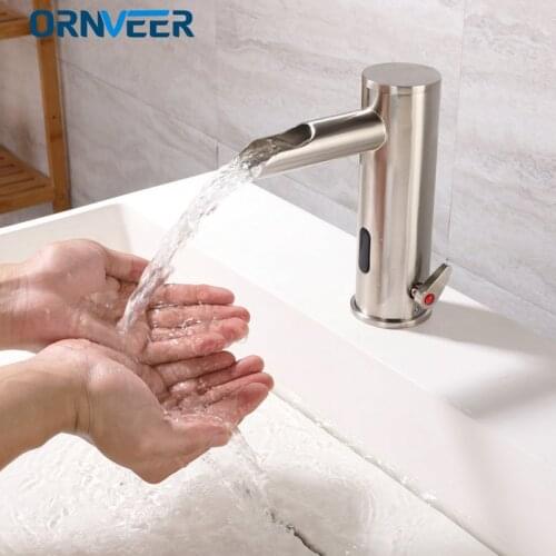 Luxury Water Saving Basin Faucet Automatic Bathroom Basin Mixer Taps Waterfall Sensor Faucet KF2004