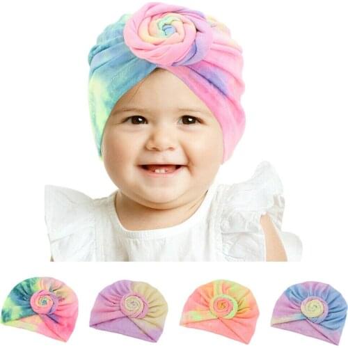 Fashion Newborn Baby Girls Boy Twist Knot Tie-dyed Hat Bonnet Head Wrap Cotton Muslim Beanie Turban Cap Headwear Headwear 1-6Y
