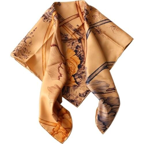 90cm*90cm Twill Silk Scarf Ladies Shawl Bandanna Muslim Hijab Handkerchief muffler foulard penoy flower Printed Wraps