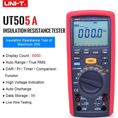 UNI-T UT505A 1000V Digital Handheld True RMS Megger Insulation Resistance Meter Tester Multimeter Ohm Voltmeter Megohmmeter