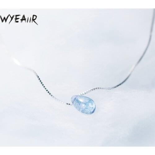 WYEAIIR Blue Crystal Water Drop Exquisite Versatile Student Cute Sweet 925 Sterling Silver Clavicle Chain Female Necklace