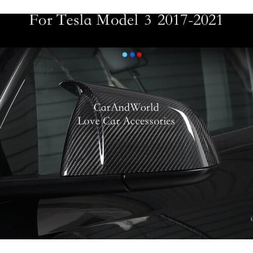For Tesla Model 3 2017-2022 Door Rear View Mirror Frame Protector Cover ABS Carbon Fiber Rearview Modified Trims Car Accessories