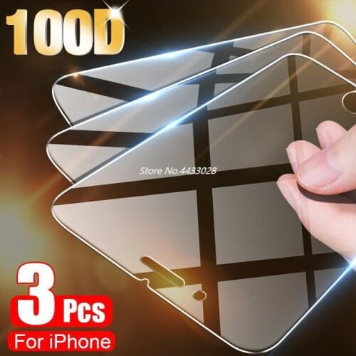 3PCS Full Cover Protective Glass On For iPhone 11 Pro X XR XS Max Screen Protector On iPhone 7 8 6 6s Plus 5 5s SE 11 12 Glass