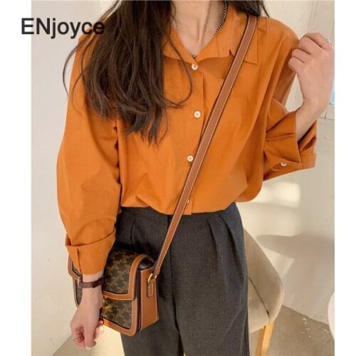Women Basic Fashion Cotton Shirt Korean Style Casual New Long Sleeve Loose Blouse Turn-down Collar Shirts Spring Summer 2021