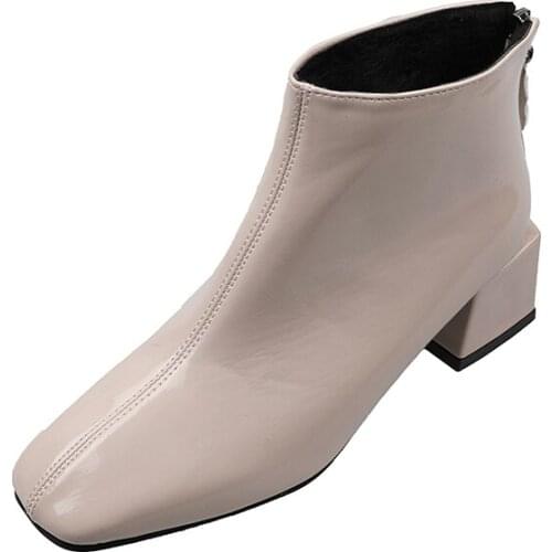 Autumn Winter Women Zipper Square Toe Boots Woman Short Boots Cotton Ankle Boots Womens Botas Mujer 2021 New Red Blue Black