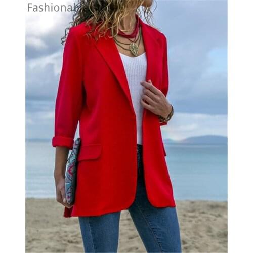 Women Solid Color Turndown Collar Long Sleeve Blazer Coat