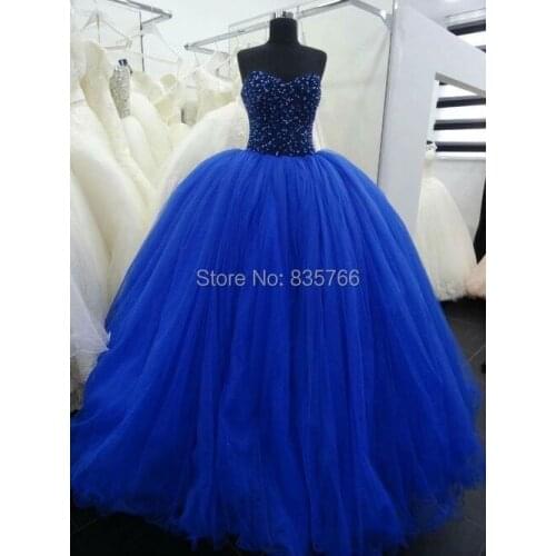 Royal Blue Ball Gown Prom Dress with Beading abendkleider 2016 vestidos de formatura Fast Shipping Cheap China