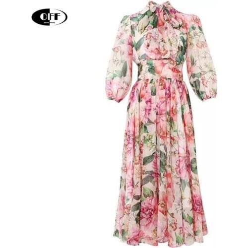 Designer Rose Flower Printed Elegant Midi y2k Fairy Dress Women Summer Clothes Bow Collar Party Beach Dresses ZA пляжное платье