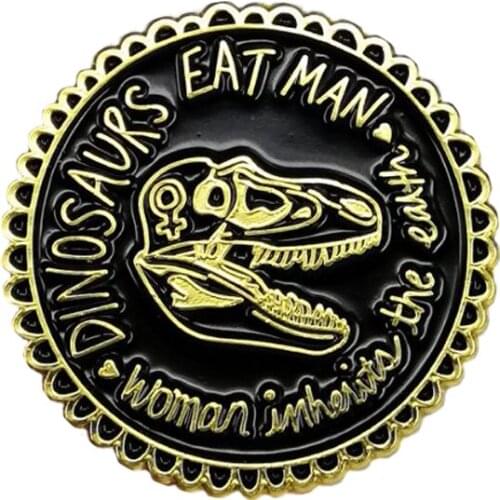 Jurassic Park Pin dinosaurs eat man woman inherits earth enamel badge