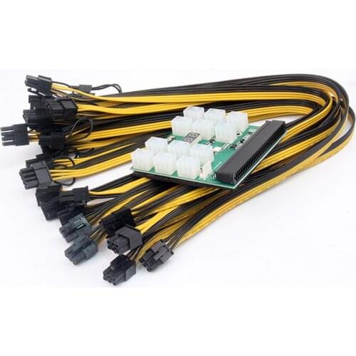 1200w/750w Breakout Board 12pcs 6P Male 8P Male Power Cables Kits For HP PSU GPU Mining Ethereum 18AWG DPS-1200FB A PS-2751-5Q