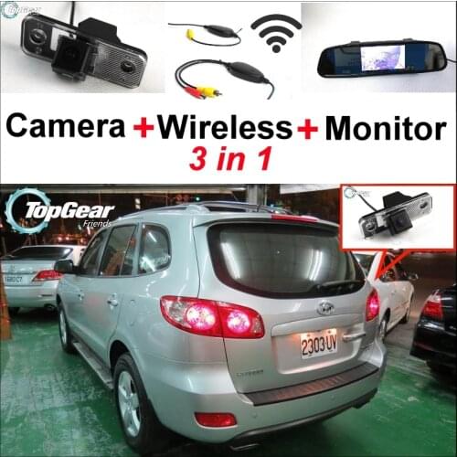 3 in1 Special Camera + Wireless Receiver + Mirror Monitor Easy DIY Back Up Parking System For Hyundai Santa Fe 2000~2012