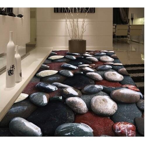 3D Floor PVC Wallpaper Self-adhesive Floor Mural Black And White Cobblestone Floor painting Modern Custom 3D Floor Mural