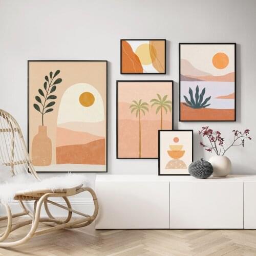 Abstract Mountains Sea Vase leaf landscape Wall Art Canvas Painting Nordic Posters And Print Wall Pictures For Living Room Decor