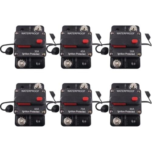 30A 40A 50A 60A 70A 80A Circuit Breaker Fuse Reset Waterproof 12-48V DC For Car Boat Fuse Reset Waterproof Power Protection