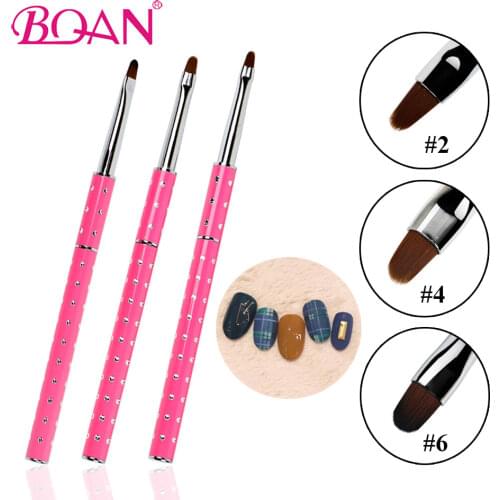 BQAN 1Pcs Gel Nail Brush #2/#4/#6 Oval Hair Metal Handle Manicure Art UV Gel Nail Painting Drawing Polish Brush Tool