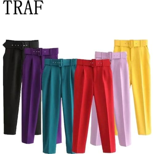 EOICIOI Za Women Pants High waist Woman Trousers 2021 Fashion Womens Streetwear office Black Brown pants Female Green Pants