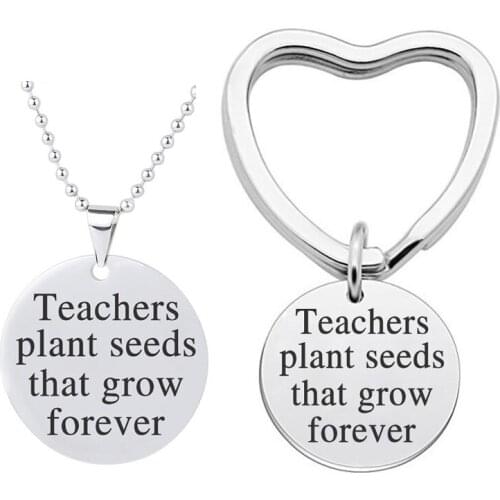 Teacher Keychain Necklace, Teacher Gift, Teachers Plant a Seed Quote Retirement Gift, Teacher Retirement Professor