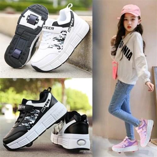 Kids Roller Skates Shoes for Boy Girl Children Tennis Sneakers with Single Wheel and Double Wheel Rollers Skate Shoes