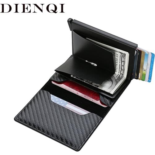 DIENQI Rfid Wallet Credit Card Holder Business id Card Pocket Bag Case Cash Creditcard Pass Metal Carbon Cardholder Protection