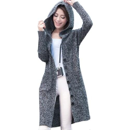 Hooded Long Windbreaker Winter Knit Sweater Cardigan Female 2019 Casual Autumn Knitwear Long Sleeve Warm Knitted Coat Tops f1207