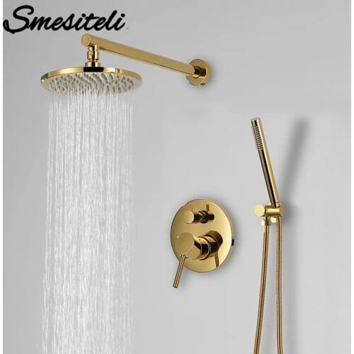 Smesiteli Titanium Gold Solid Brass Bathroom Shower Set 8-16 inch Shower Head Faucet Wall Mounted Shower Arm Mixer Water Set