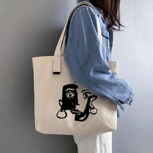 Abstract Graphic Canvas Bag Design Female Handbags Tote Bags Artsy Canvas Shoulder Shopping Cotton Cloth Bag Eco Shopper Ladies