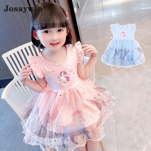 Josaywin 2021 Kids Dress for Girls Mesh Unicorn Dress Dance Vestidos Casual Party Princess Baby Girls Dresses Children Clothes