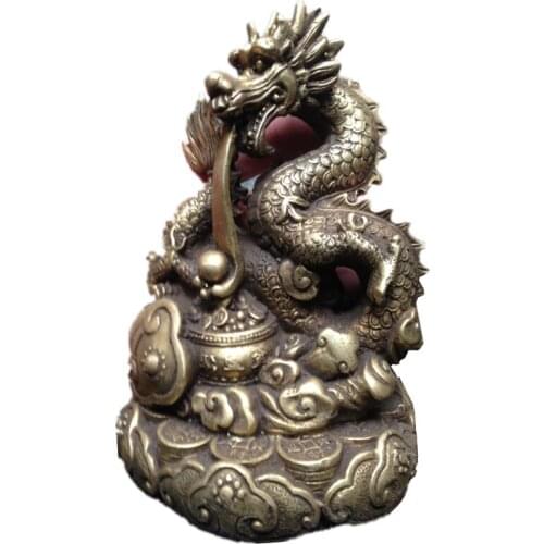 Chinese folk Auspicious Brass Copper sculpture Palace FengShui stereoscopic Dragon Art Statue decoration metal handicraft