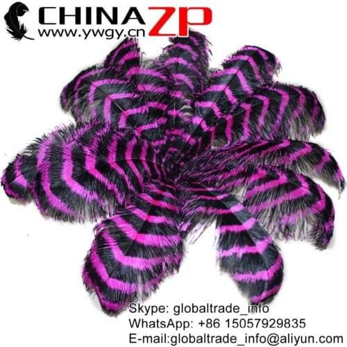 CHINAZP Factory Size from 28inch to 30inch (70-75cm) 50pcs/lot Top Quality Dyed Hot Pink and Black Striped Large Ostrich Feather