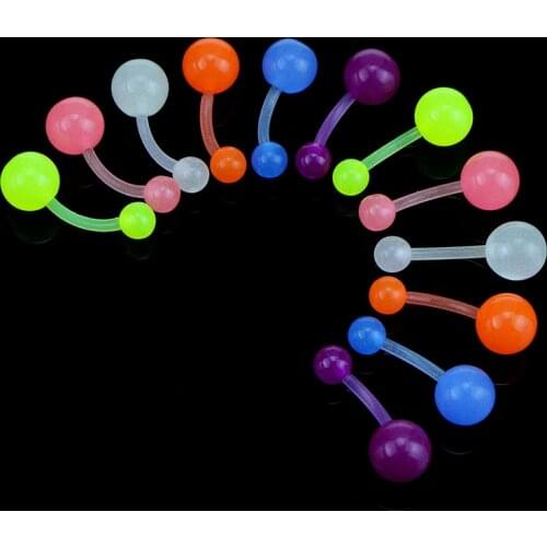 1Set Glow In The Dark Belly Ring Womens Fashion Navel Bars Rings Punk Body Piercing Body Jewelry Mixed Color