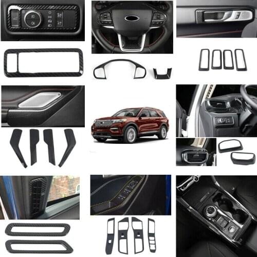 LHD! Car Styling 21PCS ABS Carbon Fiber Printed Interior Accessories Kit Cover Trim for Ford Explorer 2020 2021